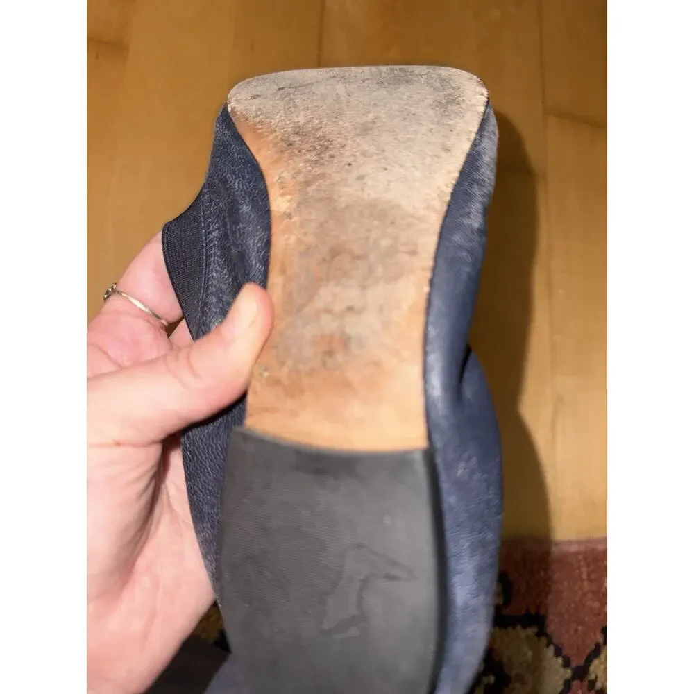 Tory Burch Jolie Logo Ballet Flats Shoes Navy Black Leather Slip On 10